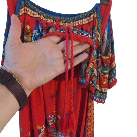 Flying TomatoTunic/Mini Dress Off Shoulder Festive Cultural Colorful Aztec M - Picture 3 of 8